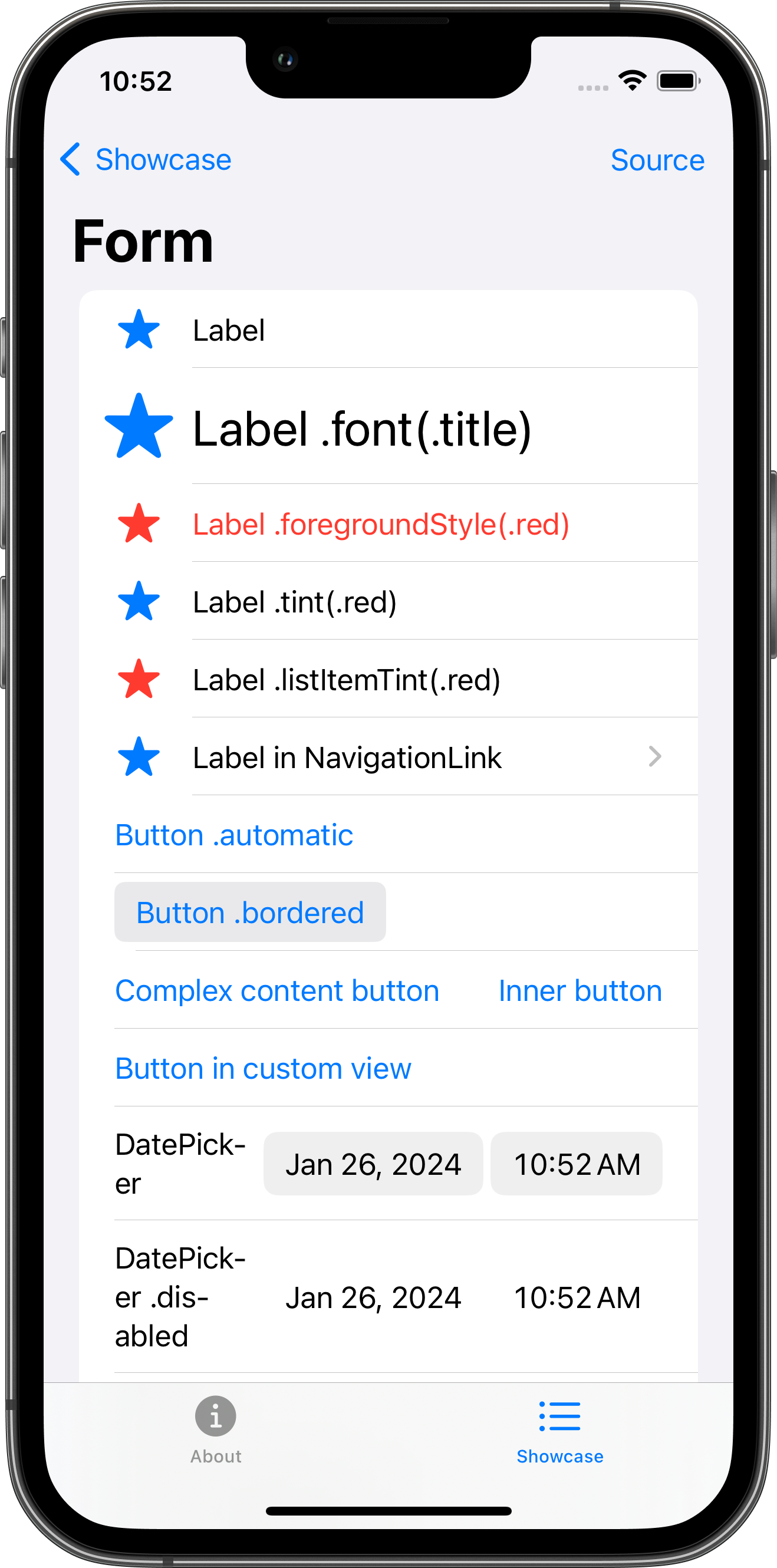 iPhone screenshot for Form component (light mode)