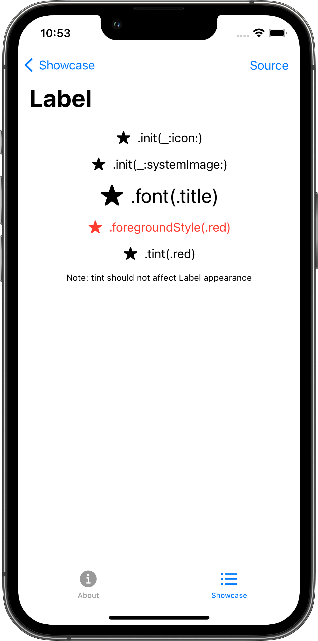 iPhone screenshot for Label component (light mode)
