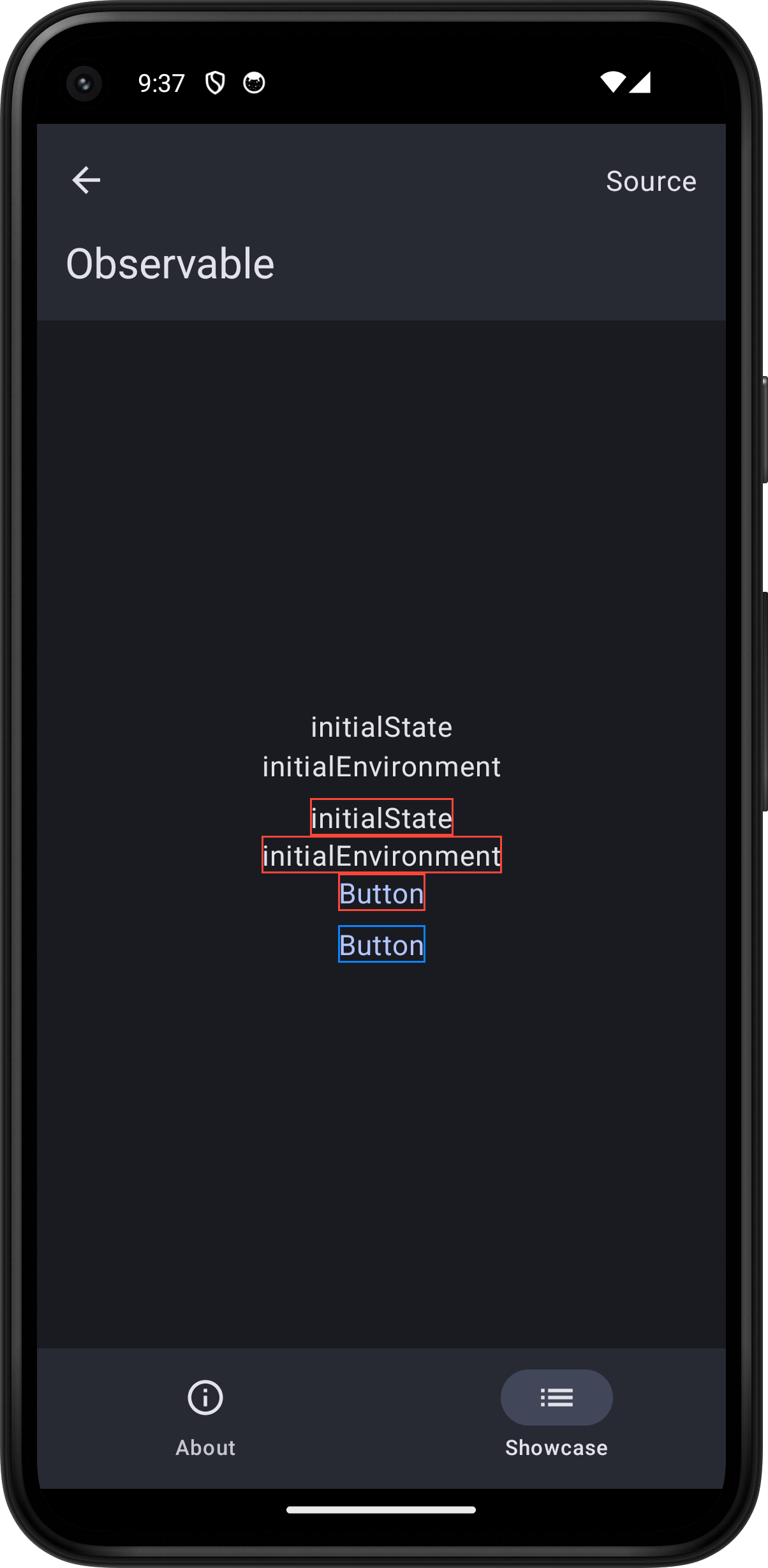 Android screenshot for Observable component (dark mode)