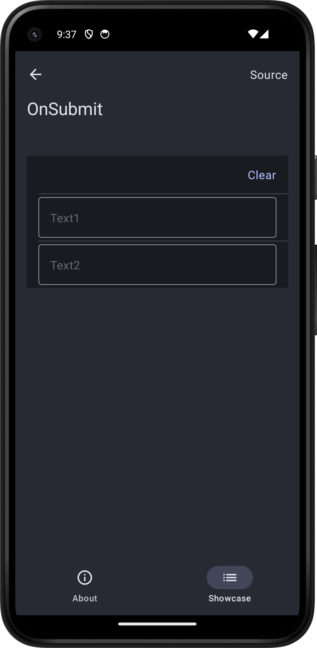 Android screenshot for OnSubmit component (dark mode)