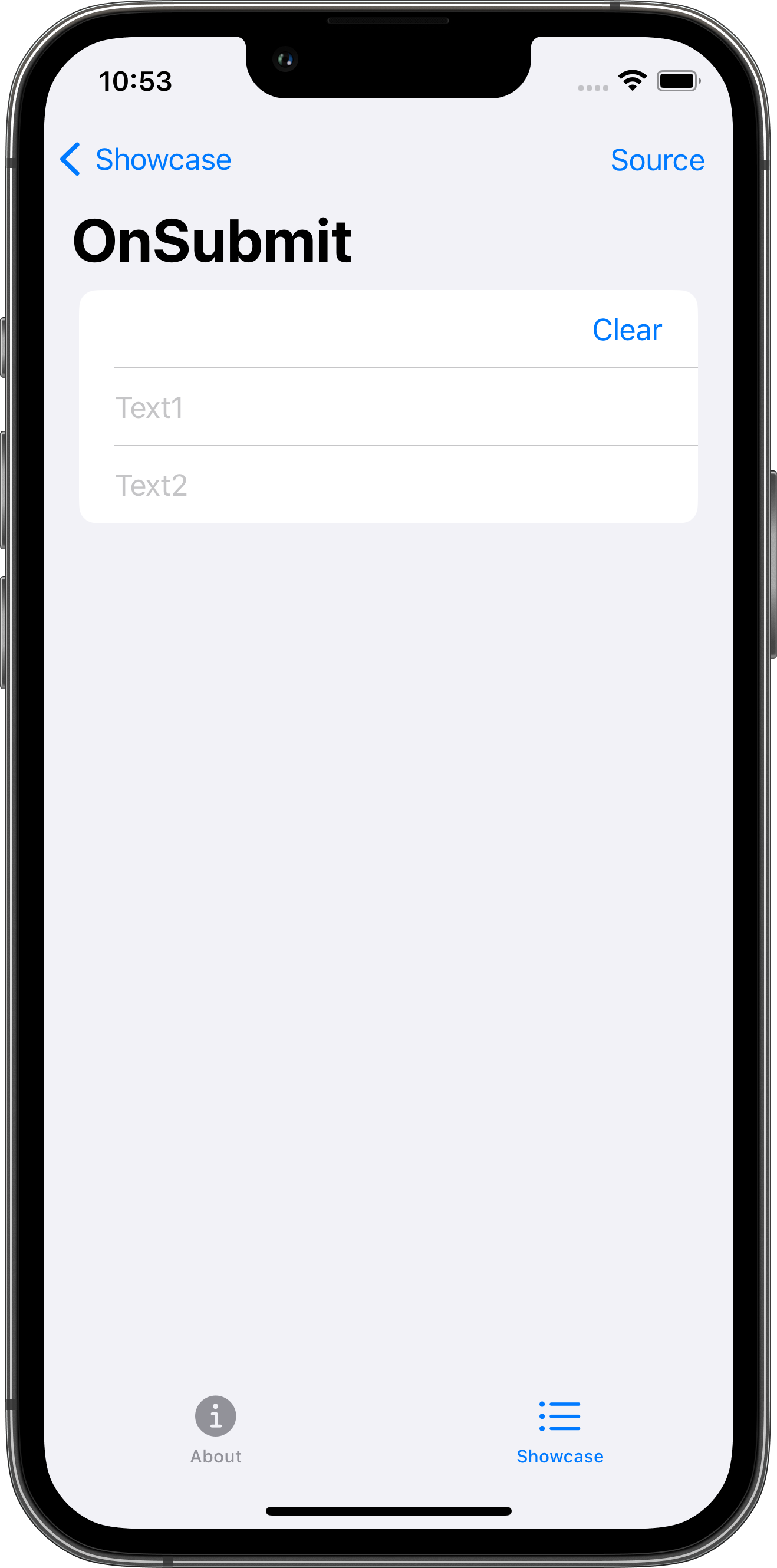 iPhone screenshot for OnSubmit component (light mode)