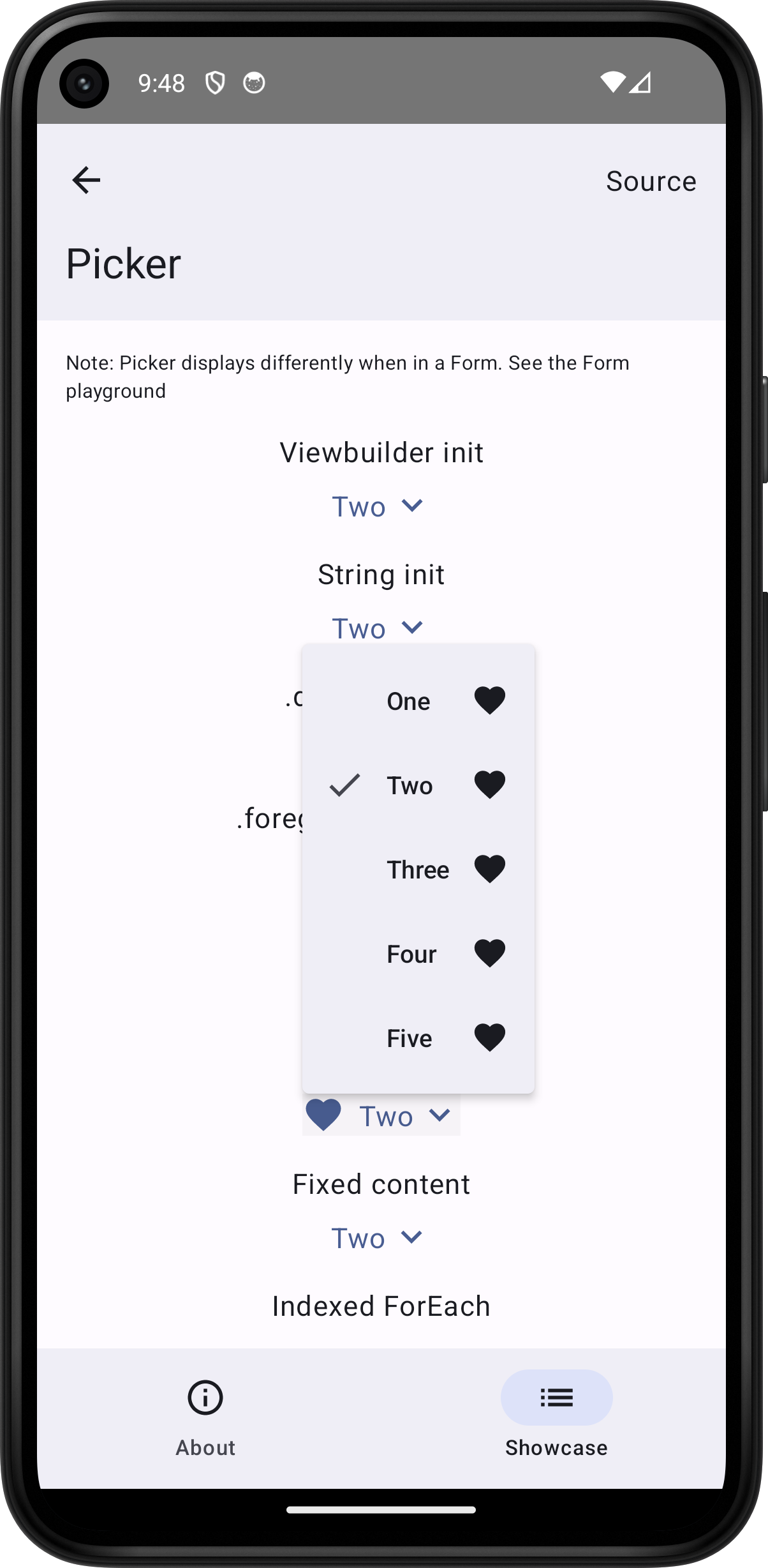 Android screenshot for Picker component (light mode)