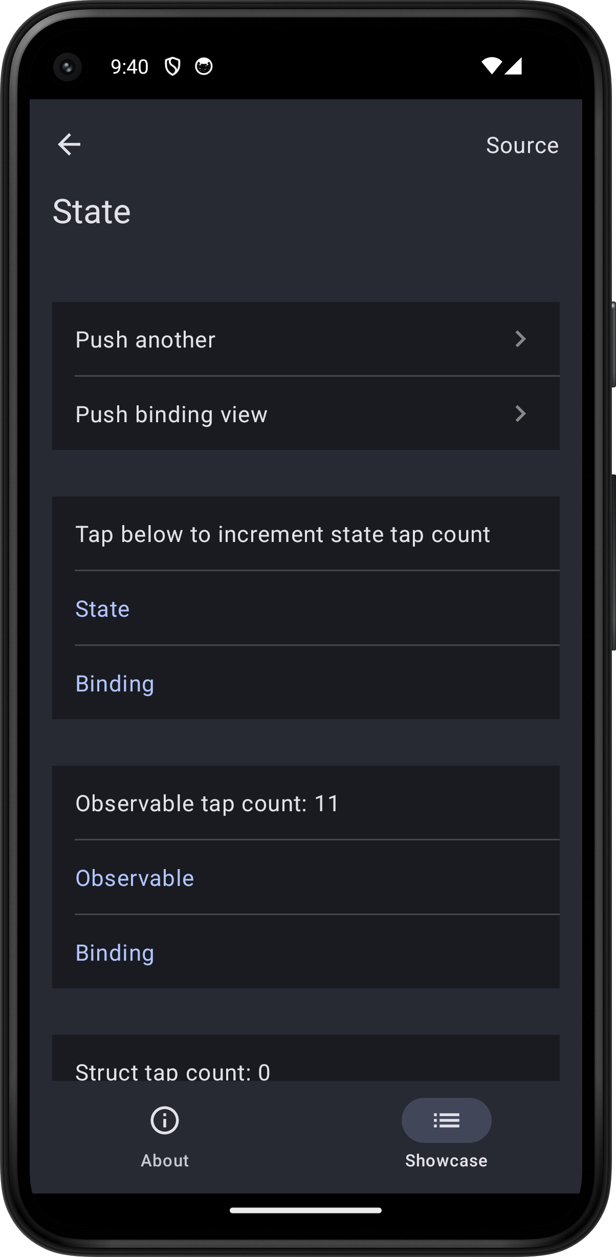 Android screenshot for State component (dark mode)