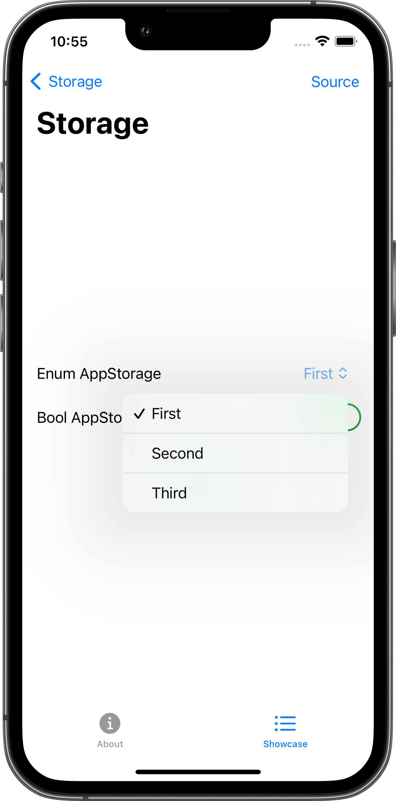 iPhone screenshot for Storage component (light mode)