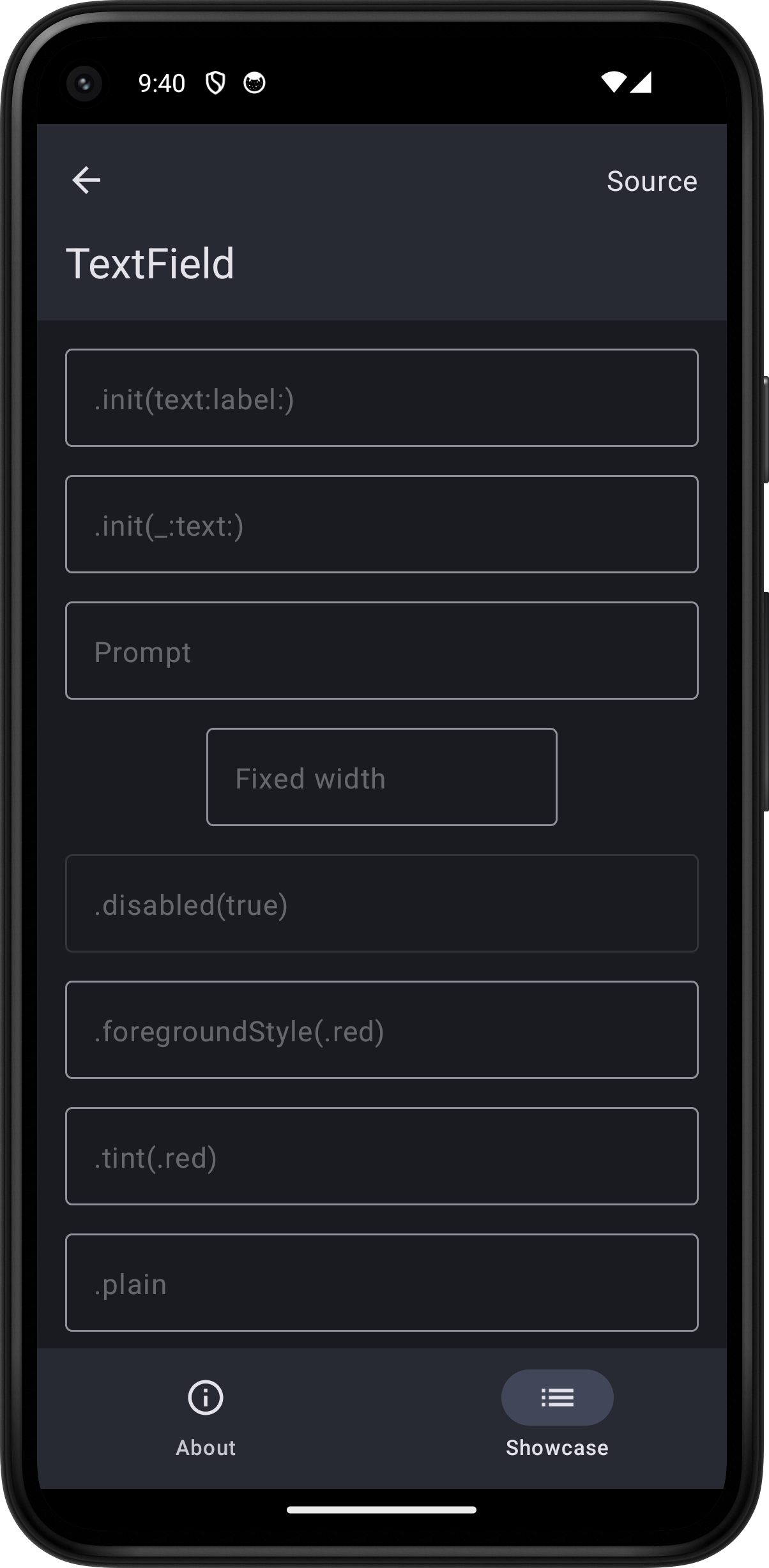 Android screenshot for TextField component (dark mode)