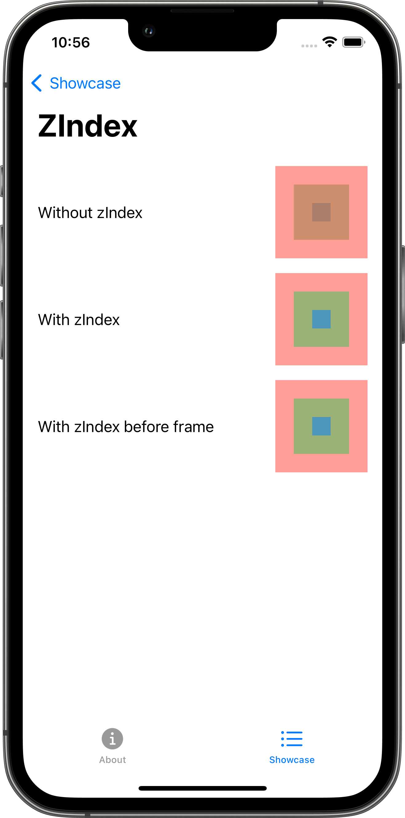 iPhone screenshot for ZIndex component (light mode)