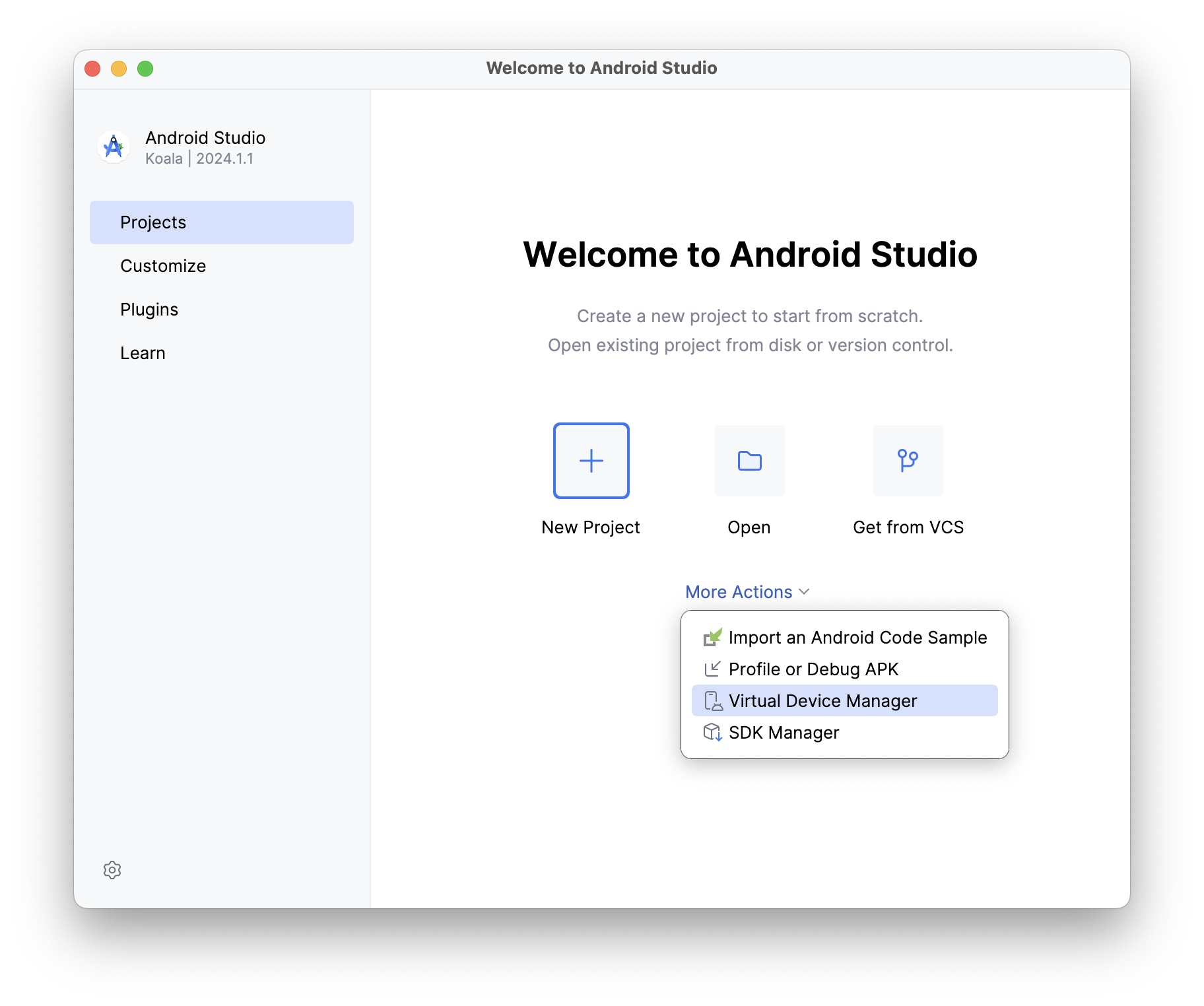 Android Emulator Setup 1: Welcome Screen