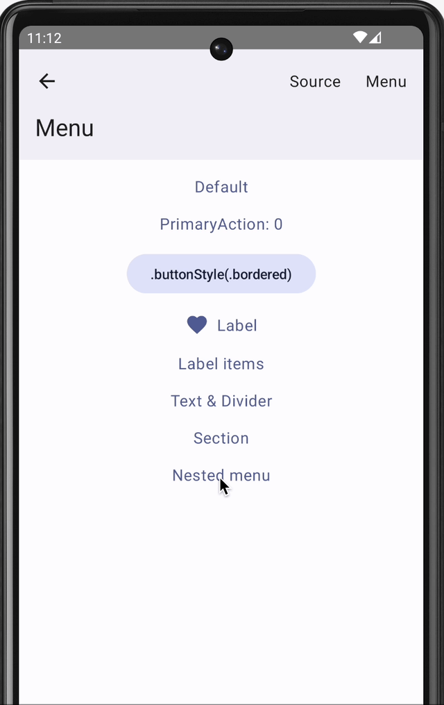 Nested dropdown menus in the Skip Showcase app