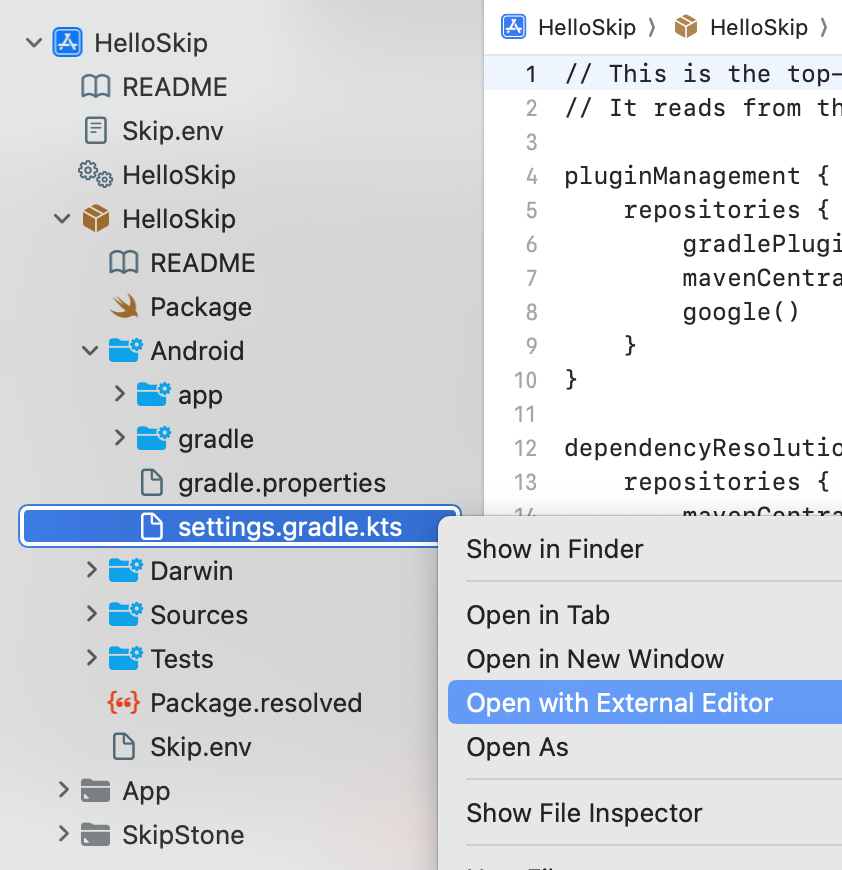 Open in Android Studio