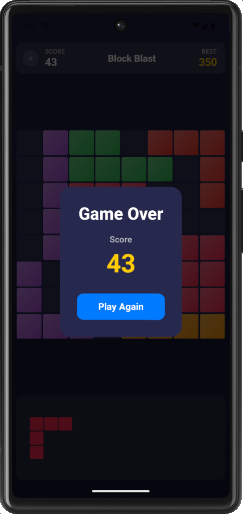 Screenshot of Block Blast on Android Game Over