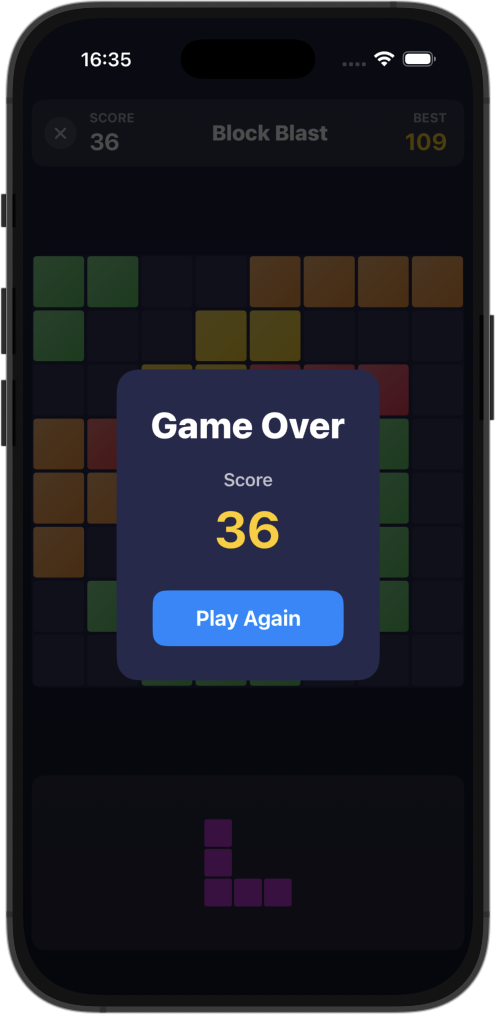 Screenshot of Block Blast on iPhone Game Over