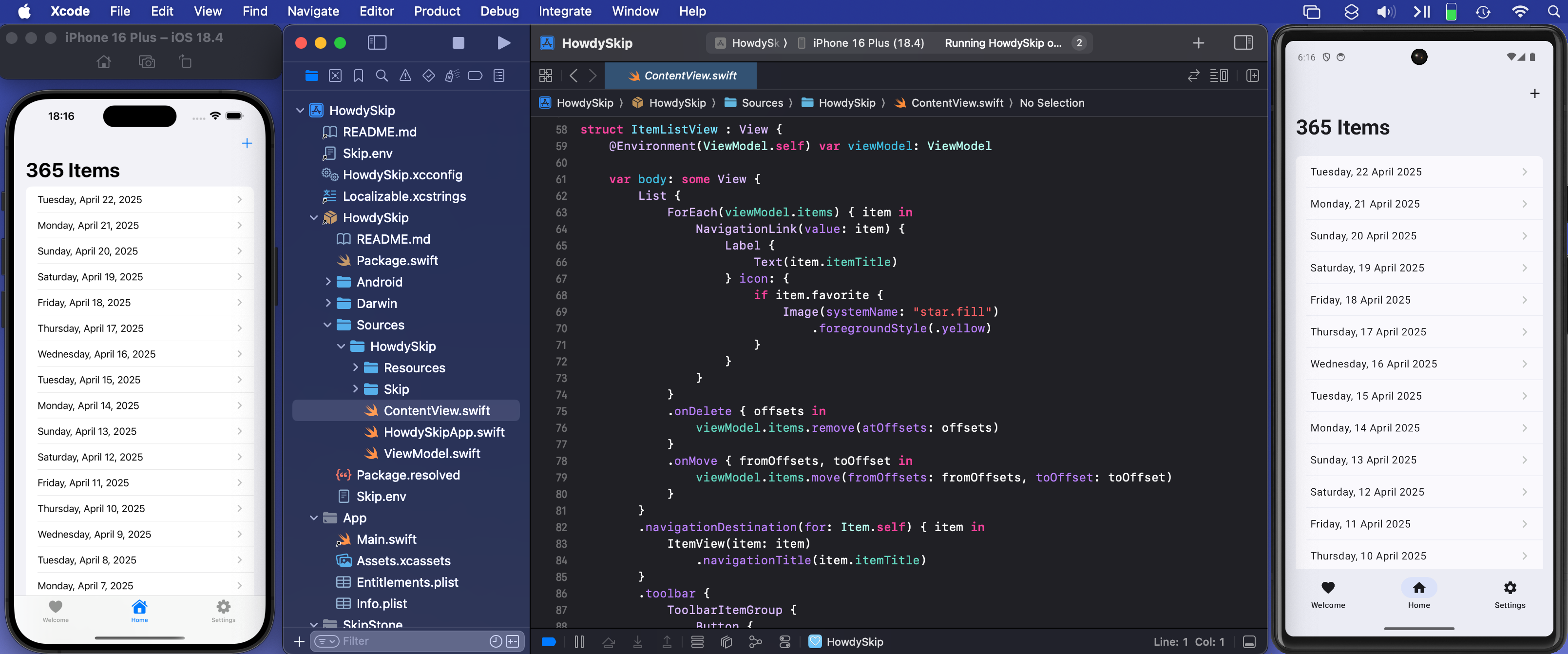 Screenshot of the Howdy Swift native app List Tab
