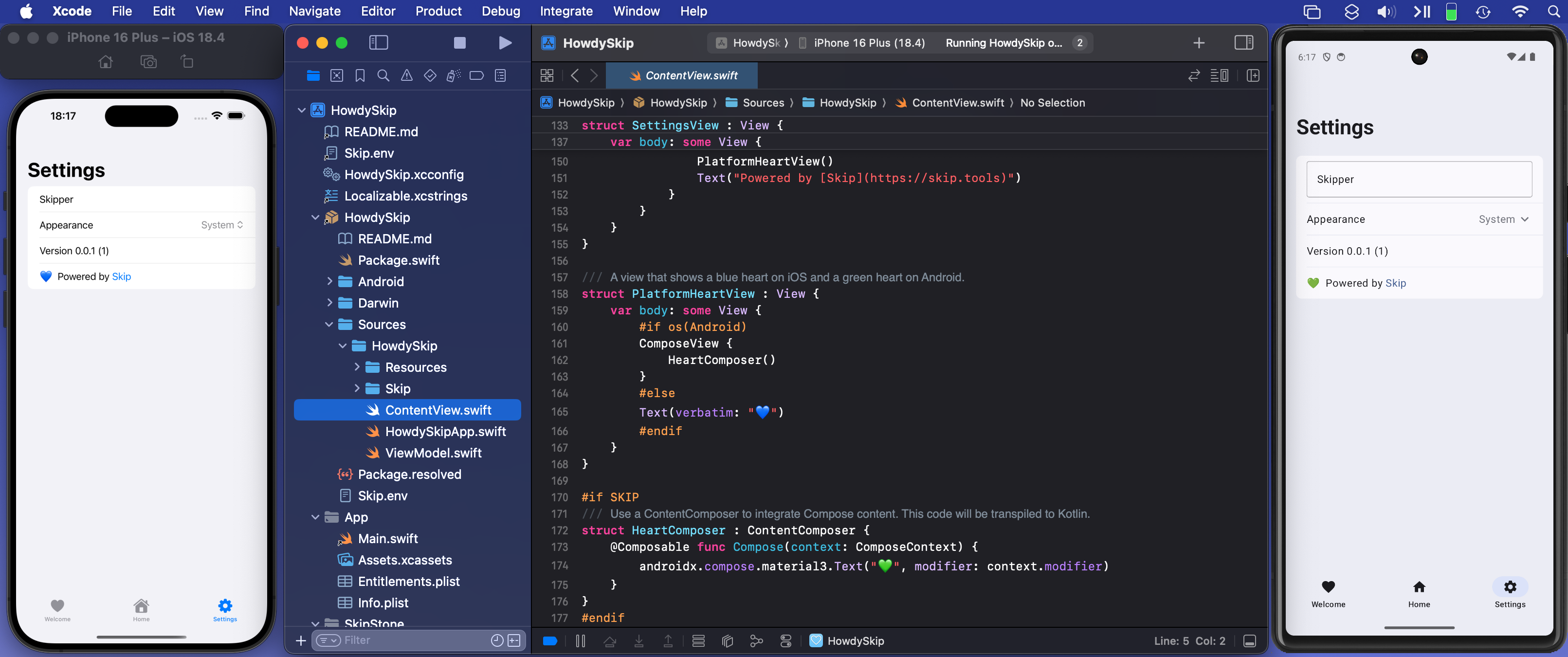 Screenshot of the Howdy Swift native app Settings Tab