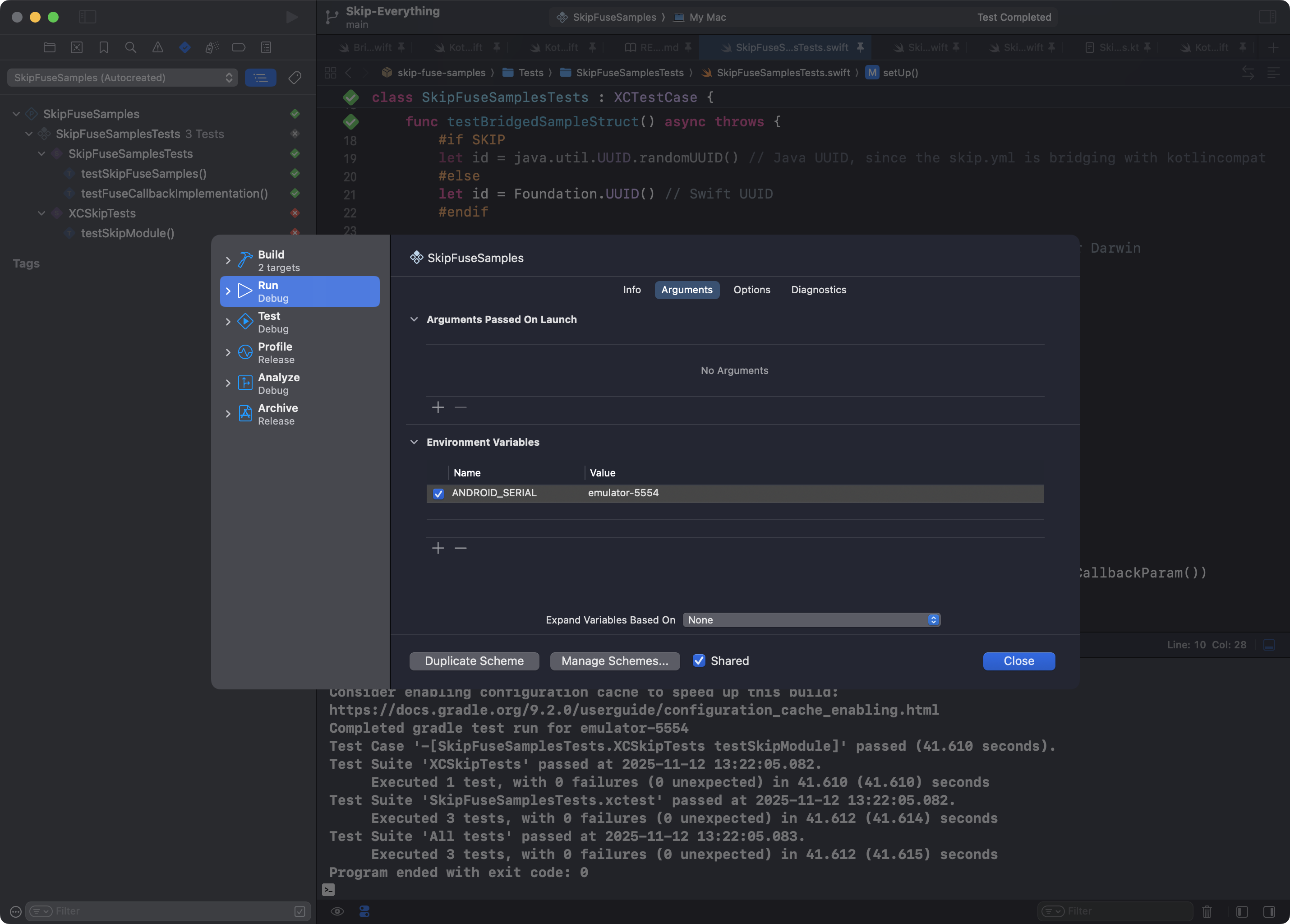 Configuring running tests on emulator in Xcode